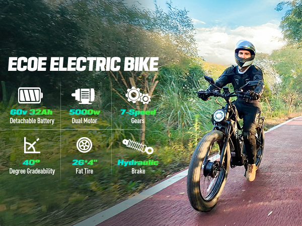 5000W Dual Motor Electric Bike for Adults 28MPH with 60V 32AH Battery, 26×4 Fat Tire All Terrain Ebikes, Full Suspension E Bike, SHM 7-Speed Gear Electric Bicycle