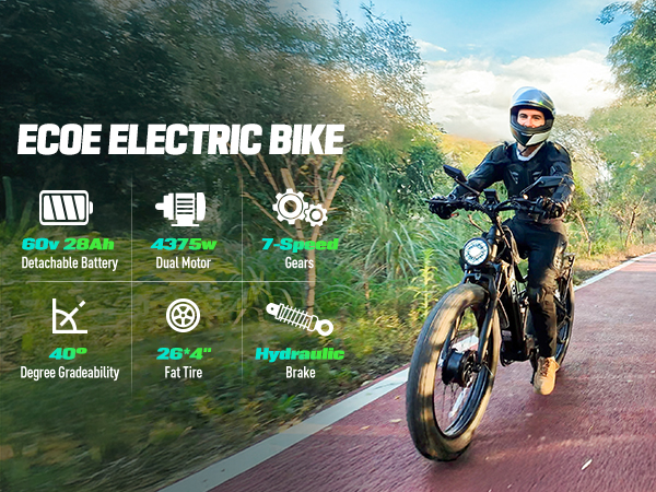 4375W Dual Motor Electric Bike for Adults 28MPH with 60V 28AH Battery, 26×4 Fat Tire All Terrain Ebikes, Full Suspension E Bike, SHM 7-Speed Gear