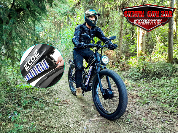 4375W Dual Motor Electric Bike for Adults 28MPH with 60V 28AH Battery, 26×4 Fat Tire All Terrain Ebikes, Full Suspension E Bike, SHM 7-Speed Gear