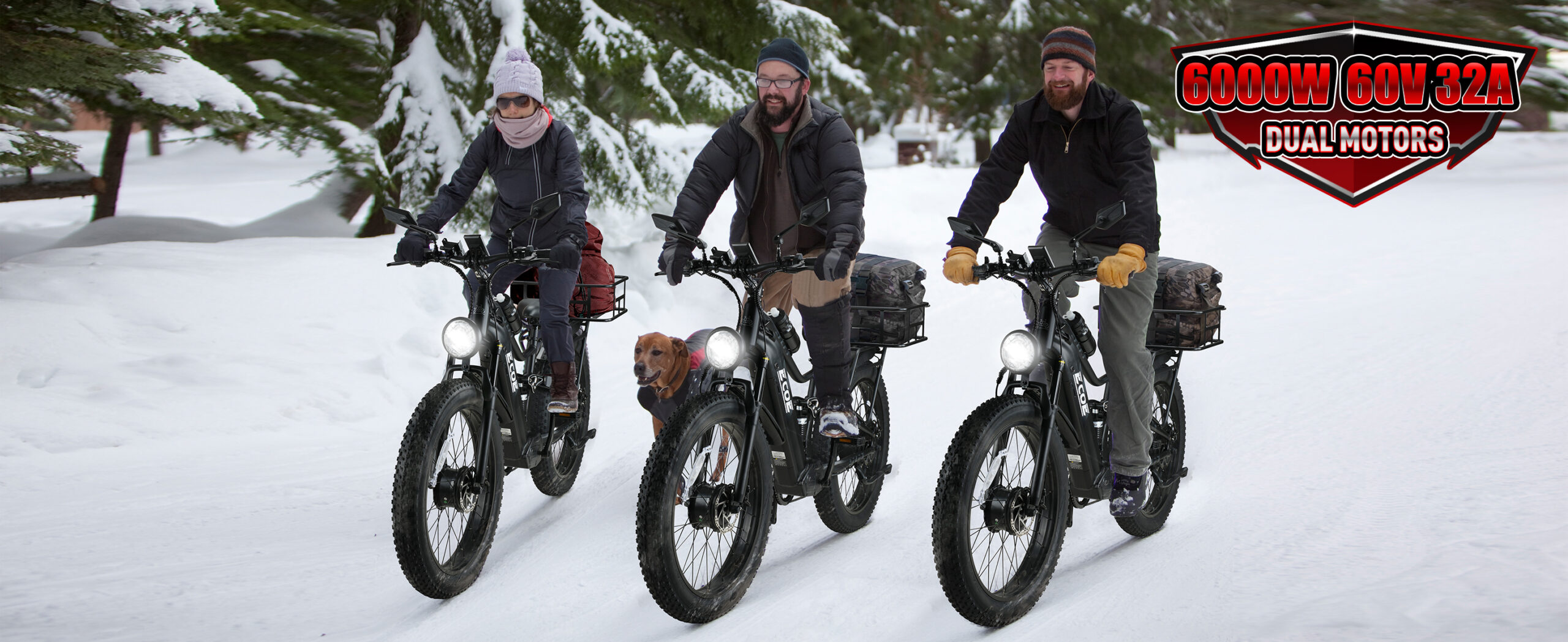 EcoE 6000W Dual Motor Electric Bike for Adults 52MPH with 60V32A, 26×4 Fat Tire All Terrain Ebikes, Full Suspension E Bike, SHM 7-Speed Gear Electric Bicycle