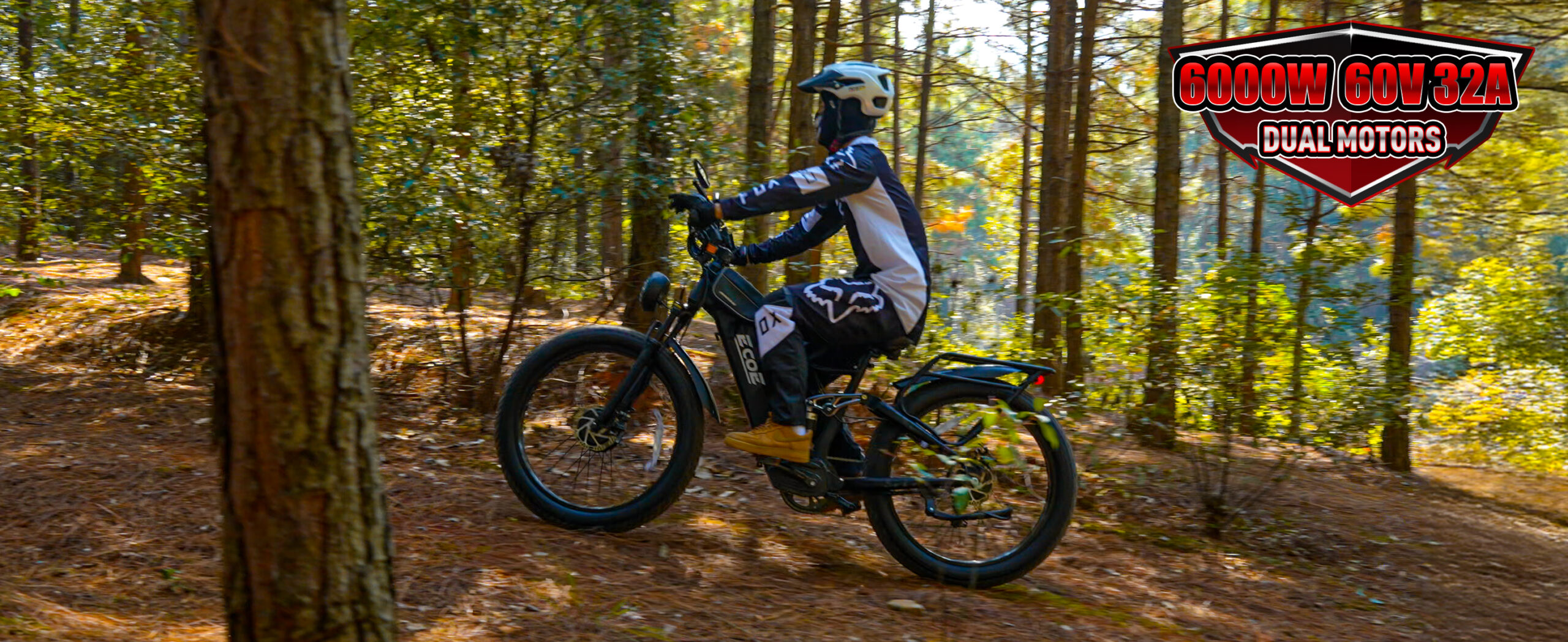 EcoE 6000W Dual Motor Electric Bike for Adults 52MPH with 60V32A, 26×4 Fat Tire All Terrain Ebikes, Full Suspension E Bike, SHM 7-Speed Gear Electric Bicycle