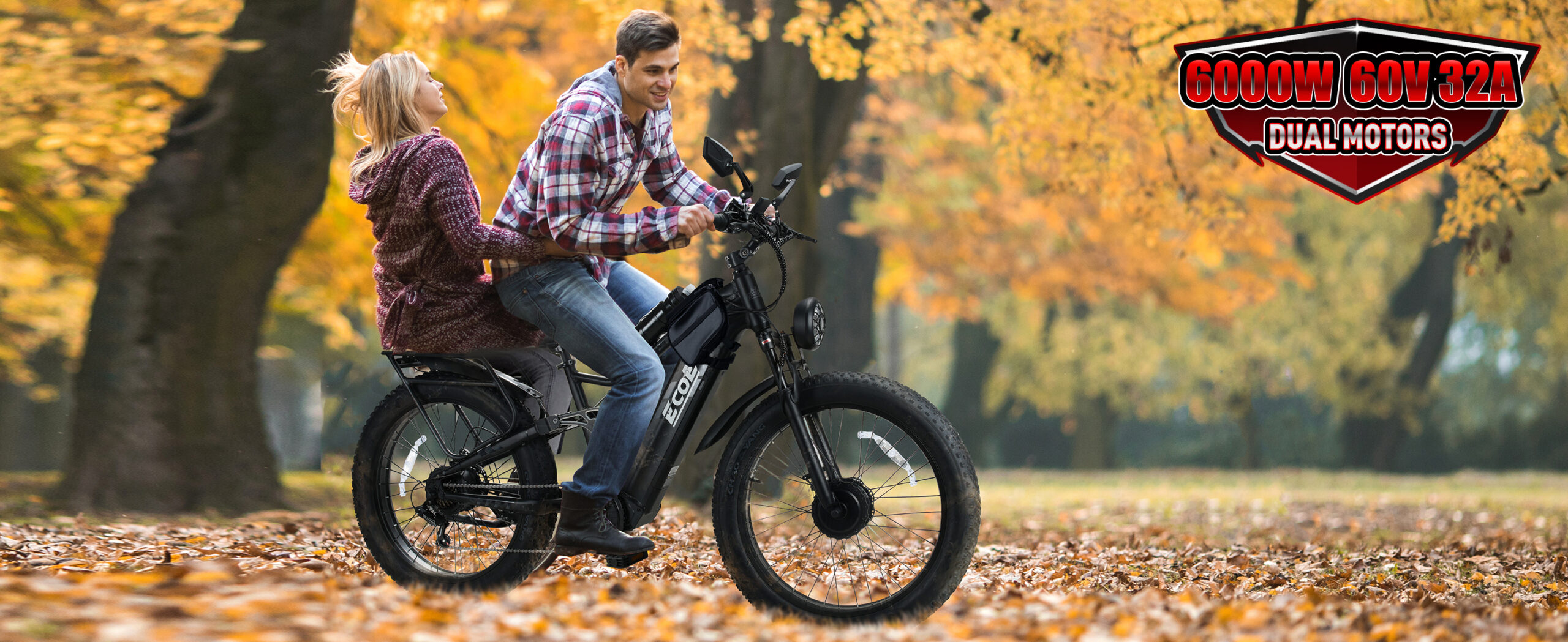 EcoE 6000W Dual Motor Electric Bike for Adults 52MPH with 60V32A, 26×4 Fat Tire All Terrain Ebikes, Full Suspension E Bike, SHM 7-Speed Gear Electric Bicycle