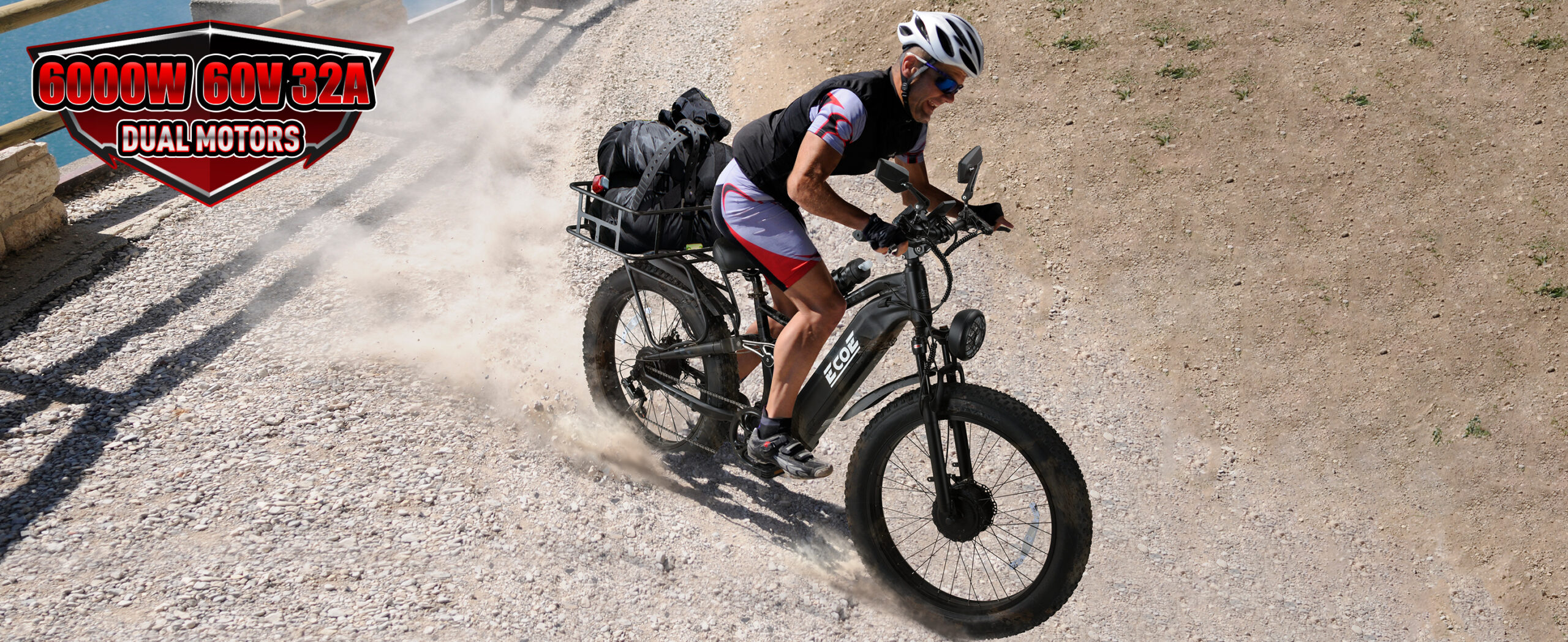 EcoE 6000W Dual Motor Electric Bike for Adults 52MPH with 60V32A, 26×4 Fat Tire All Terrain Ebikes, Full Suspension E Bike, SHM 7-Speed Gear Electric Bicycle