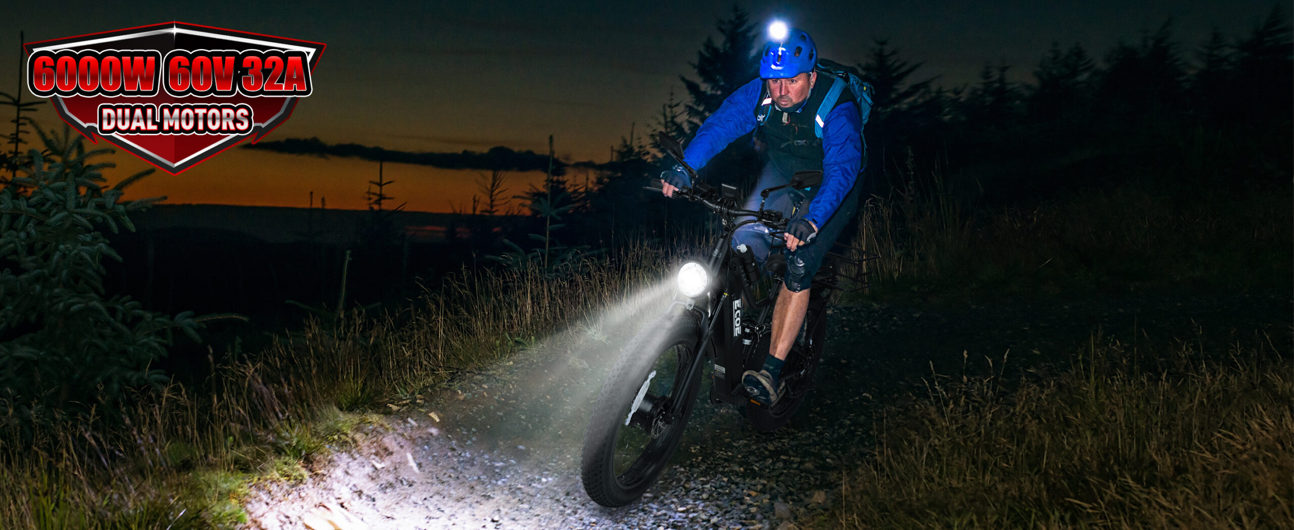 EcoE 6000W Dual Motor Electric Bike for Adults 52MPH with 60V32A, 26×4 Fat Tire All Terrain Ebikes, Full Suspension E Bike, SHM 7-Speed Gear Electric Bicycle