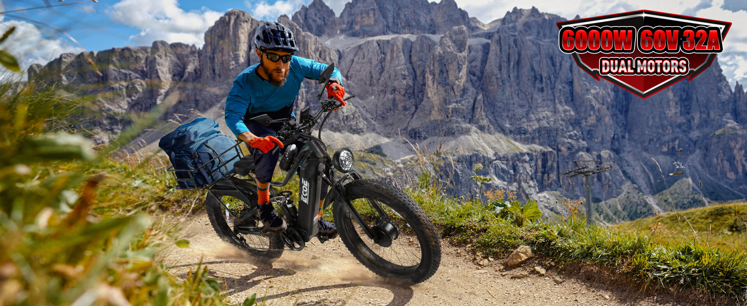 EcoE 6000W Dual Motor Electric Bike for Adults 52MPH with 60V32A, 26×4 Fat Tire All Terrain Ebikes, Full Suspension E Bike, SHM 7-Speed Gear Electric Bicycle