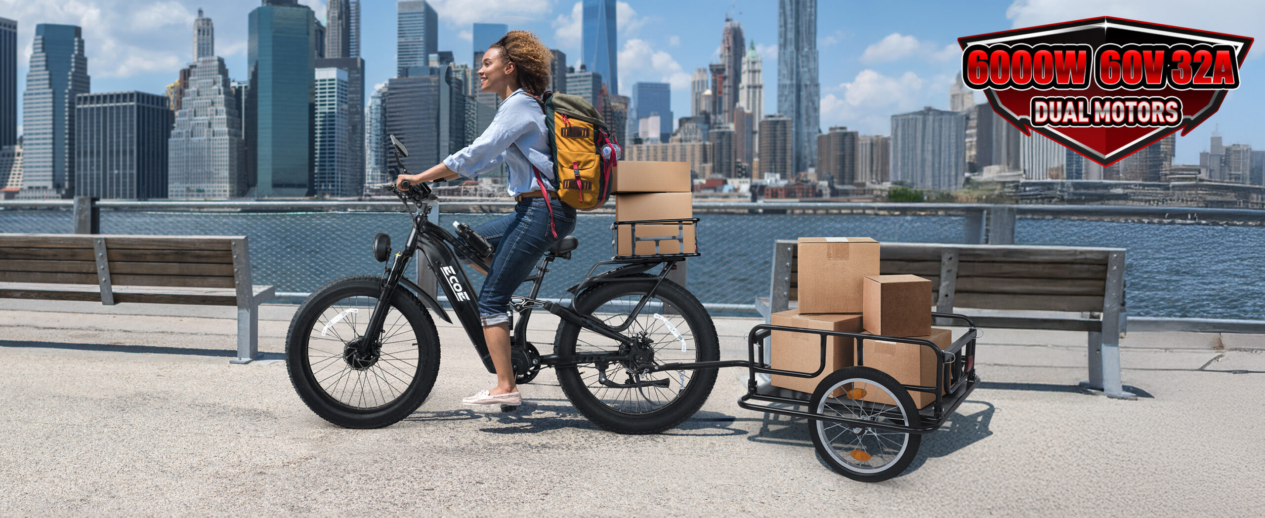 EcoE 6000W Dual Motor Electric Bike for Adults 52MPH with 60V32A, 26×4 Fat Tire All Terrain Ebikes, Full Suspension E Bike, SHM 7-Speed Gear Electric Bicycle