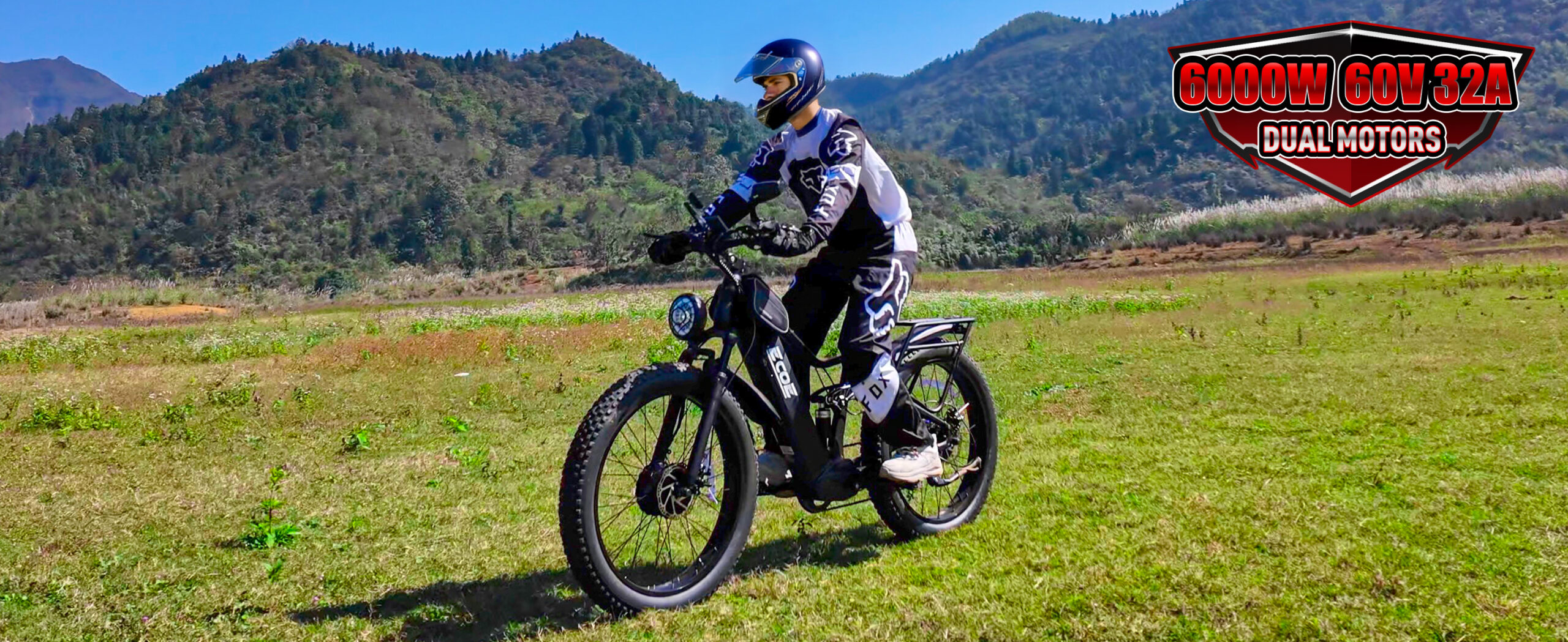 EcoE 6000W Dual Motor Electric Bike for Adults 52MPH with 60V32A, 26×4 Fat Tire All Terrain Ebikes, Full Suspension E Bike, SHM 7-Speed Gear Electric Bicycle