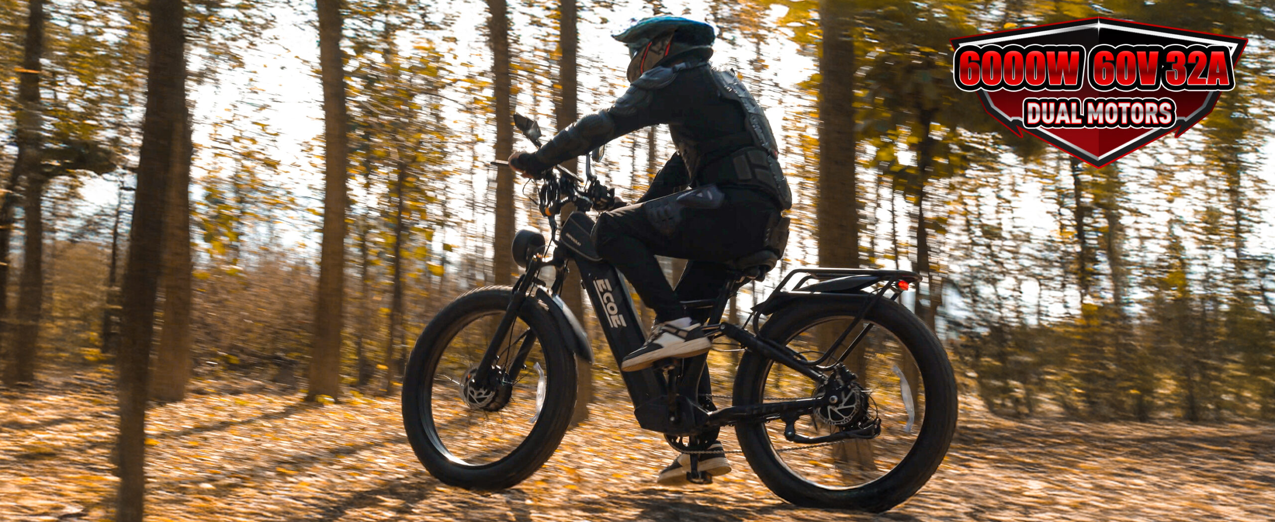 EcoE 6000W Dual Motor Electric Bike for Adults 52MPH with 60V32A, 26×4 Fat Tire All Terrain Ebikes, Full Suspension E Bike, SHM 7-Speed Gear Electric Bicycle