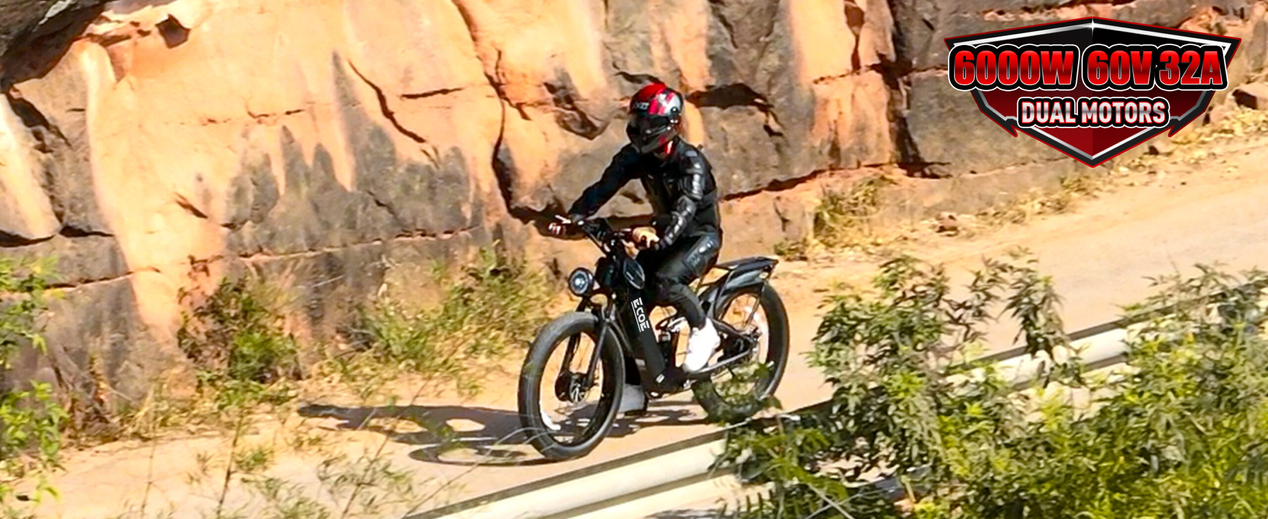 EcoE 6000W Dual Motor Electric Bike for Adults 52MPH with 60V32A, 26×4 Fat Tire All Terrain Ebikes, Full Suspension E Bike, SHM 7-Speed Gear Electric Bicycle