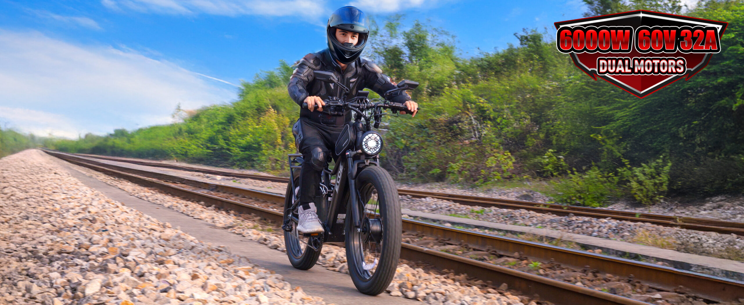 EcoE 6000W Dual Motor Electric Bike for Adults 52MPH with 60V32A, 26×4 Fat Tire All Terrain Ebikes, Full Suspension E Bike, SHM 7-Speed Gear Electric Bicycle