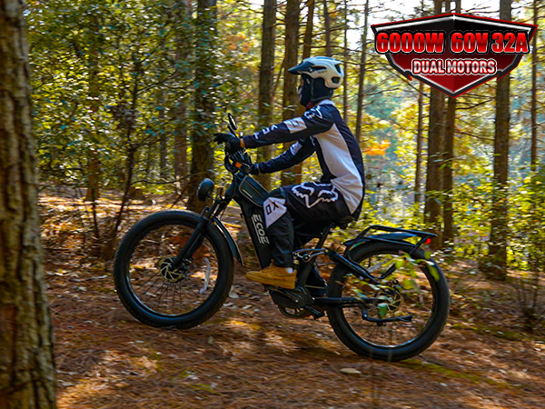 EcoE 6000W Dual Motor Electric Bike for Adults 52MPH with 60V32A, 26×4 Fat Tire All Terrain Ebikes, Full Suspension E Bike, SHM 7-Speed Gear Electric Bicycle