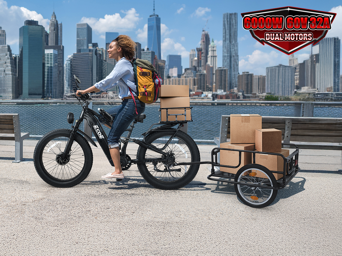 EcoE 6000W Dual Motor Electric Bike for Adults 52MPH with 60V32A, 26×4 Fat Tire All Terrain Ebikes, Full Suspension E Bike, SHM 7-Speed Gear Electric Bicycle