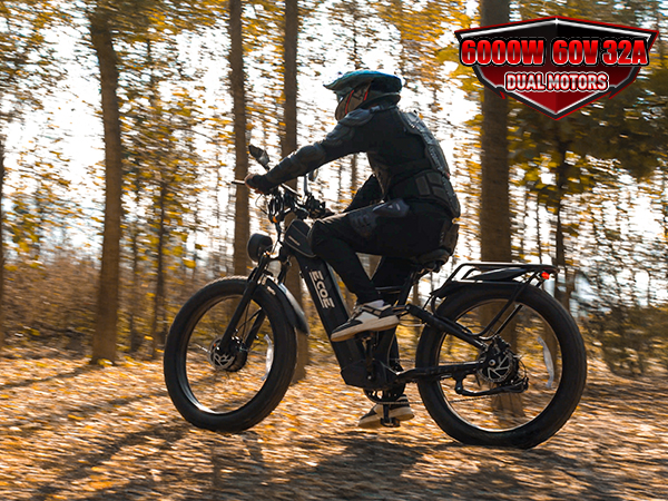 EcoE 6000W Dual Motor Electric Bike for Adults 52MPH with 60V32A, 26×4 Fat Tire All Terrain Ebikes, Full Suspension E Bike, SHM 7-Speed Gear Electric Bicycle