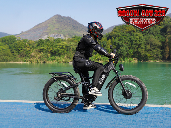 9000W Dual Motor Electric Bike for Adults 52MPH with Charge Voltage 63 V Battery, 26×4 Fat Tire All Terrain Ebikes, Full Suspension E Bike, SHM 7-Speed Gear Electric Bicycle