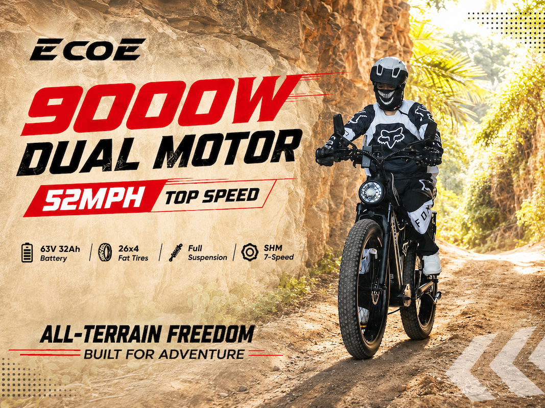 9000W Dual Motor Electric Bike for Adults 52MPH with Charge Voltage 63 V Battery, 26×4 Fat Tire All Terrain Ebikes, Full Suspension E Bike, SHM 7-Speed Gear Electric Bicycle