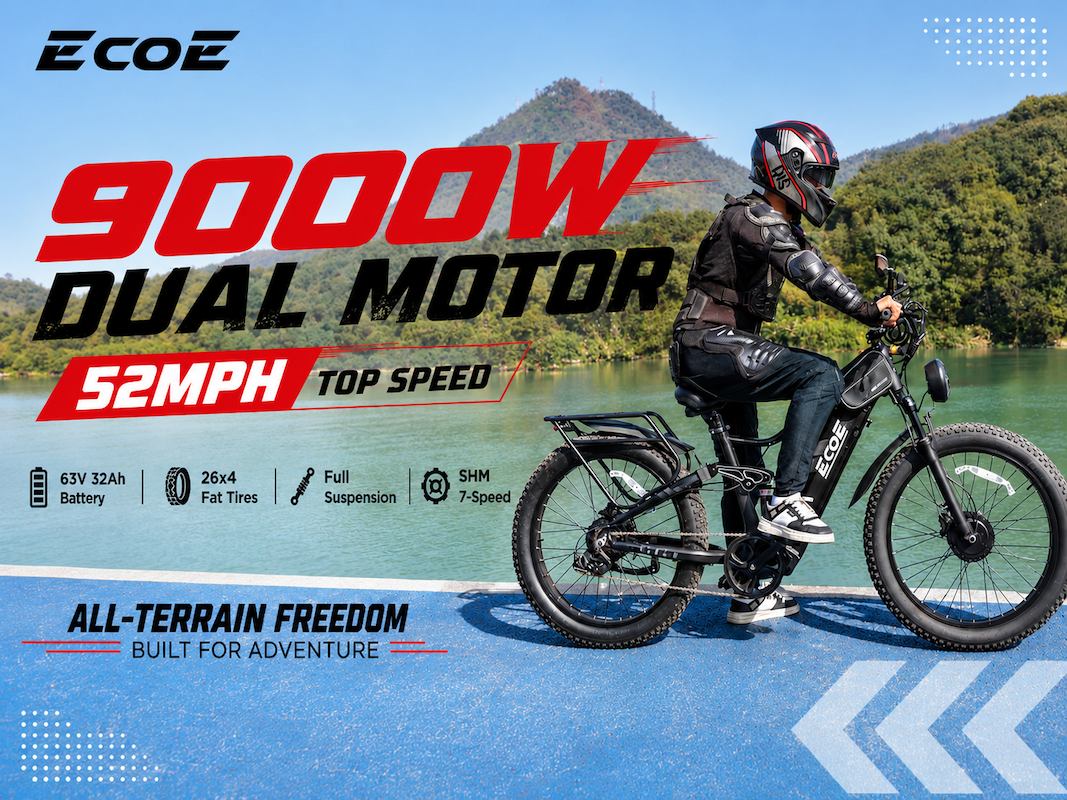 9000W Dual Motor Electric Bike for Adults 52MPH with Charge Voltage 63 V Battery, 26×4 Fat Tire All Terrain Ebikes, Full Suspension E Bike, SHM 7-Speed Gear Electric Bicycle
