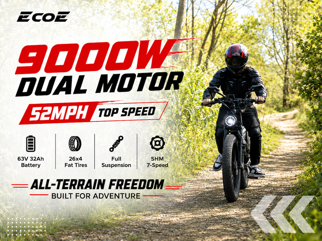 9000W Dual Motor Electric Bike for Adults 52MPH with Charge Voltage 63 V Battery, 26×4 Fat Tire All Terrain Ebikes, Full Suspension E Bike, SHM 7-Speed Gear Electric Bicycle