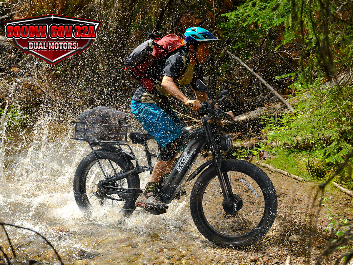8OOOW Dual Motor Electric Bike for Adults 5OMPH 60V32A, 26×4 Fat Tire All Terrain Ebikes, Full Suspension E Bike, 7-Speed Gear Electric Bicycle