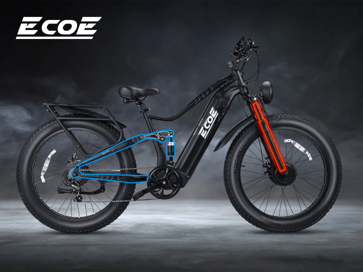 8OOOW Dual Motor Electric Bike for Adults 5OMPH 60V32A, 26×4 Fat Tire All Terrain Ebikes, Full Suspension E Bike, 7-Speed Gear Electric Bicycle