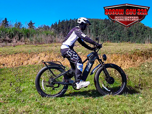 8OOOW Dual Motor Electric Bike for Adults 5OMPH 60V32A, 26×4 Fat Tire All Terrain Ebikes, Full Suspension E Bike, 7-Speed Gear Electric Bicycle