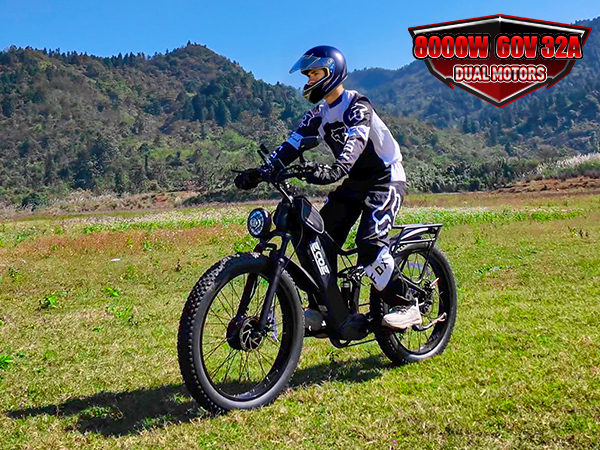 8OOOW Dual Motor Electric Bike for Adults 5OMPH 60V32A, 26×4 Fat Tire All Terrain Ebikes, Full Suspension E Bike, 7-Speed Gear Electric Bicycle